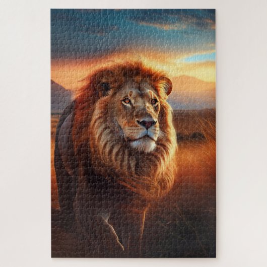 Majestueuze Afrikaanse Leeuw in een Serengeti Zons Legpuzzel (Verticaal)