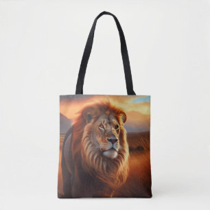 Majestueuze Afrikaanse leeuw in een Serengeti-zons Tote Bag