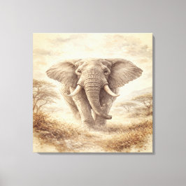 Majestueuze Afrikaanse Olifant Aquarel Illustratie Canvas Afdruk
