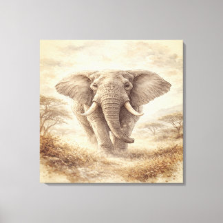 Majestueuze Afrikaanse Olifant Aquarel Illustratie Canvas Afdruk