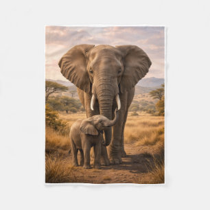 Majestueuze Afrikaanse Olifant Met Kalf In Savanne Fleece Deken