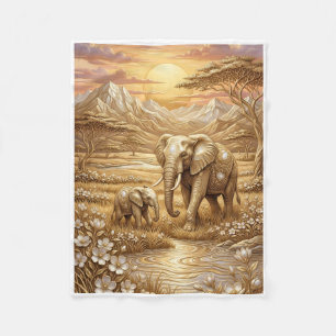 Majestueuze Afrikaanse Olifanten In Gouden Savanne Fleece Deken