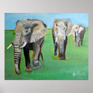 Majestueuze Afrikaanse Olifanten Olie Schilderij P Poster