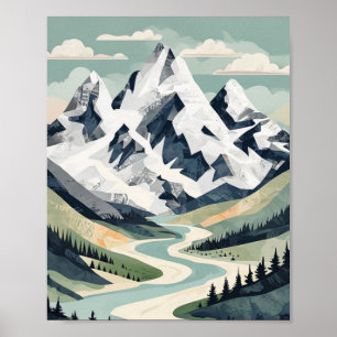 Majestueuze Alpenpieken: Organisch Modern Landscha Poster