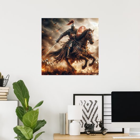 Majestueuze Amber-Toned middeleeuwse ridderslag Poster (Thuiskantoor)