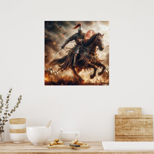 Majestueuze Amber-Toned middeleeuwse ridderslag Poster (Keuken)