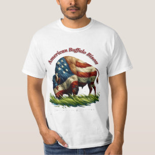 Majestueuze Amerikaanse bizon geïllustreerde vlag T-shirt
