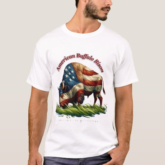 Majestueuze Amerikaanse bizon geïllustreerde vlag T-shirt (Voorkant)