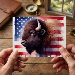 Majestueuze Amerikaanse Bizon & Patriottische Vlag Briefkaart