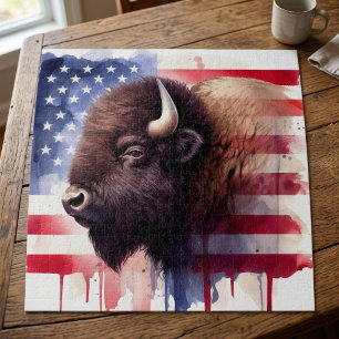 Majestueuze Amerikaanse Bizon & Patriottische Vlag Legpuzzel