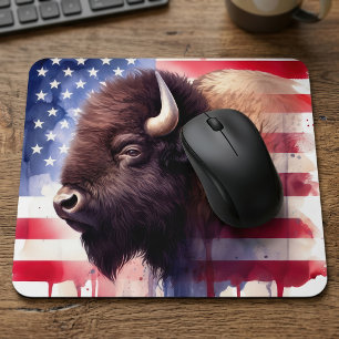 Majestueuze Amerikaanse Bizon & Patriottische Vlag Muismat