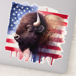Majestueuze Amerikaanse Bizon & Patriottische Vlag Sticker