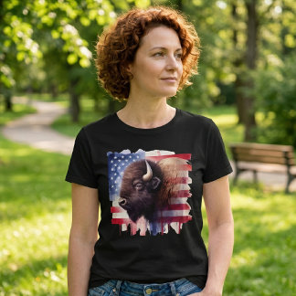 Majestueuze Amerikaanse Bizon & Patriottische Vlag T-shirt
