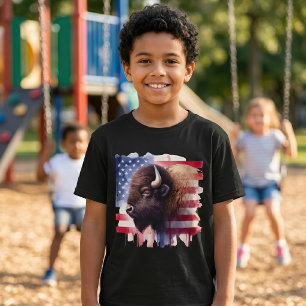 Majestueuze Amerikaanse Bizon & Patriottische Vlag T-shirt