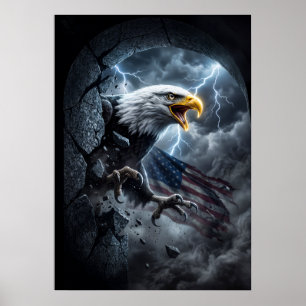 Majestueuze Amerikaanse zeearend in bliksemstorm k Poster