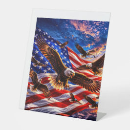 Majestueuze Amerikaanse zeearenden boven de Amerik Reclamebord Met Voetstuk
