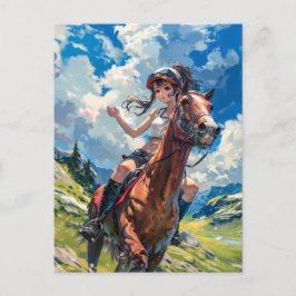 Majestueuze Anime Rider in de weelderige bergen Briefkaart