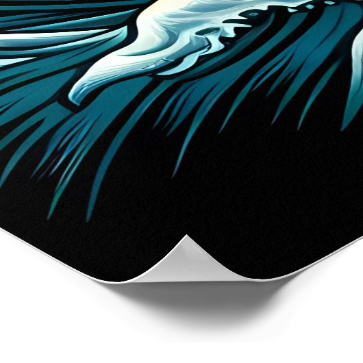 majestueuze arend stijgt over oceaangolf met vis poster (Hoek)