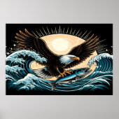 majestueuze arend stijgt over oceaangolf met vis poster (Voorkant)