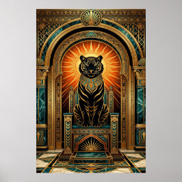 Majestueuze Art Deco Tijger Goud Folie Stijl Poster