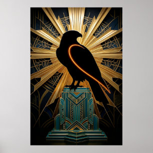Majestueuze Art Deco valk silhouet goud & turquois Poster