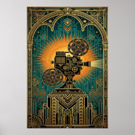 Majestueuze Art Deco Vintage Filmprojector Goud Poster