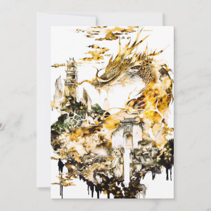 Majestueuze Aziatische Mythologie Draak Tempel Fan Aankondiging