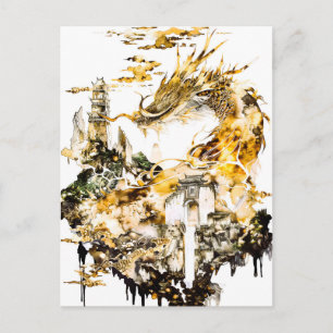Majestueuze Aziatische Mythologie Draak Tempel Fan Aankondigingskaart