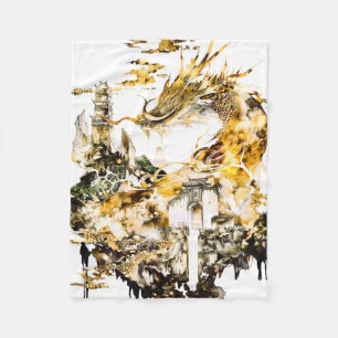 Majestueuze Aziatische mythologie Draak Tempel Fan Fleece Deken