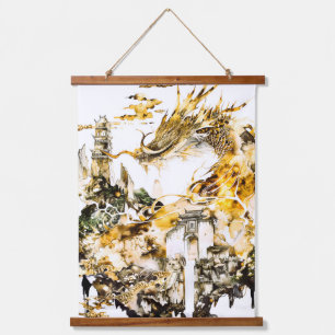 Majestueuze Aziatische Mythologie Draak Tempel Fan Hangend Wandkleed