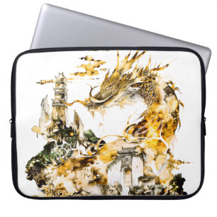 Majestueuze Aziatische Mythologie Draak Tempel Fan Laptop Sleeve
