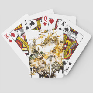 Majestueuze Aziatische mythologie Draak Tempel Fan Pokerkaarten