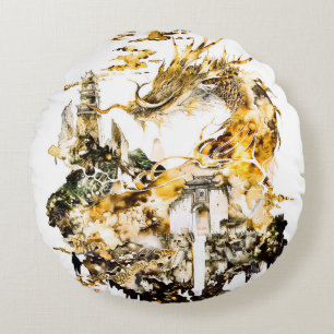 Majestueuze Aziatische Mythologie Draak Tempel Fan Rond Kussen