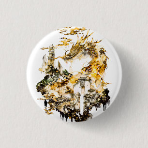 Majestueuze Aziatische Mythologie Draak Tempel Fan Ronde Button 3,2 Cm