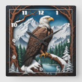 Majestueuze Bald Eagle boven het besneeuwde bergme Vierkante Klok (Voorkant)