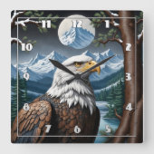 Majestueuze Bald Eagle in het besneeuwde berglands Vierkante Klok (Voorkant)