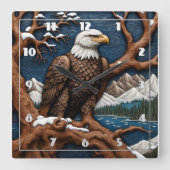 Majestueuze Bald Eagle neergestreken in het winter Vierkante Klok (Voorkant)