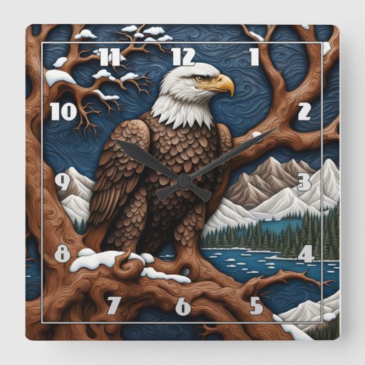 Majestueuze Bald Eagle neergestreken in het winter Vierkante Klok (Voorkant)