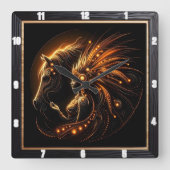 Majestueuze band van vrouw en paard in gloeiende k vierkante klok (Voorkant)