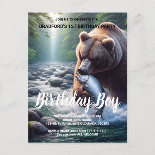 Majestueuze Beer Vang Verjaardagsuitnodiging Briefkaart (Voorkant)