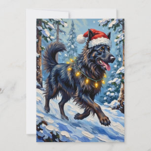Majestueuze Belgische Herdershond Sneeuwbos Kerstm Feestdagenkaart