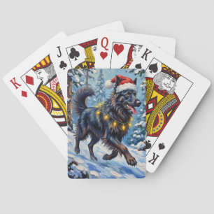 Majestueuze Belgische Herdershond Sneeuwbos Kerstm Pokerkaarten