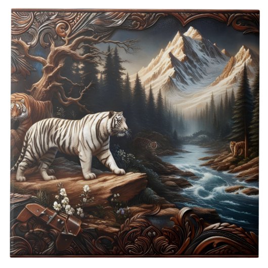 Majestueuze Bengaalse tijgers in berglandschap Tegeltje (Voorkant)