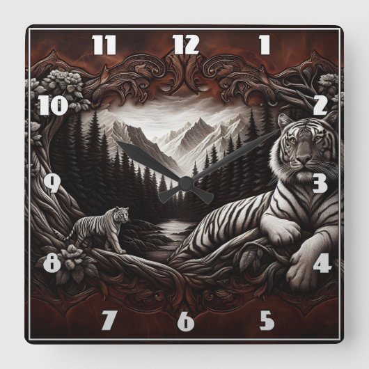 Majestueuze Bengaalse tijgers in een sereen boslan Vierkante Klok (Voorkant)