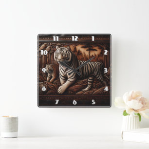 Majestueuze Bengaalse tijgers zwerven in dicht bos Vierkante Klok
