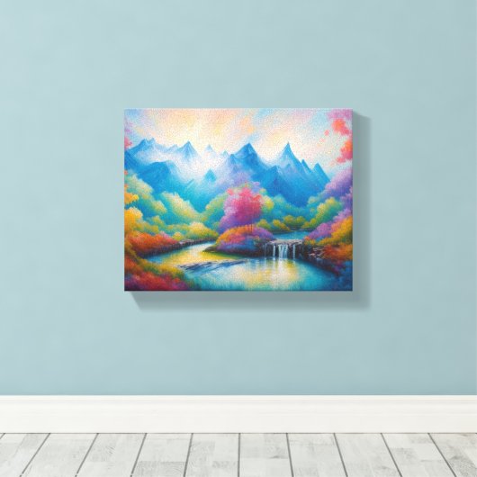 Majestueuze berg oase canvas afdruk (Insitu (Houten vloer))