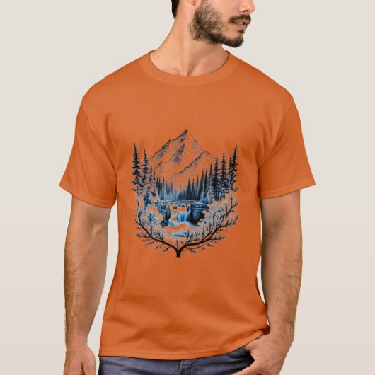 Majestueuze berg waterval scene t-shirt (Voorkant)