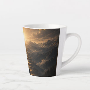 Majestueuze Berg Zonsondergang Landschap Latte Mok