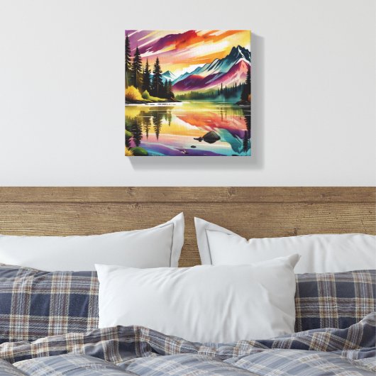 Majestueuze bergen en rustige bomen - Uitgestrekt Canvas Afdruk (Insitu (Slaapkamer))