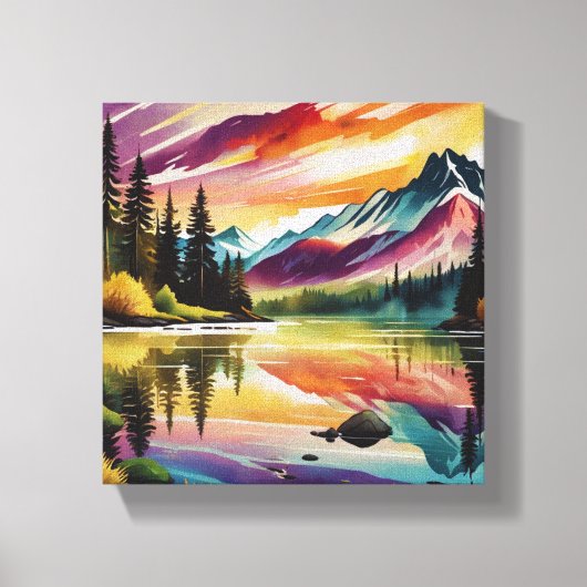 Majestueuze bergen en rustige bomen - Uitgestrekt Canvas Afdruk (Voorkant)